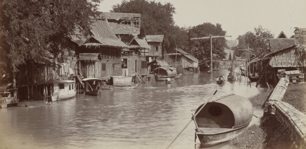 A photograph by G.R. Lambert of a Thai village on water, late 19th century