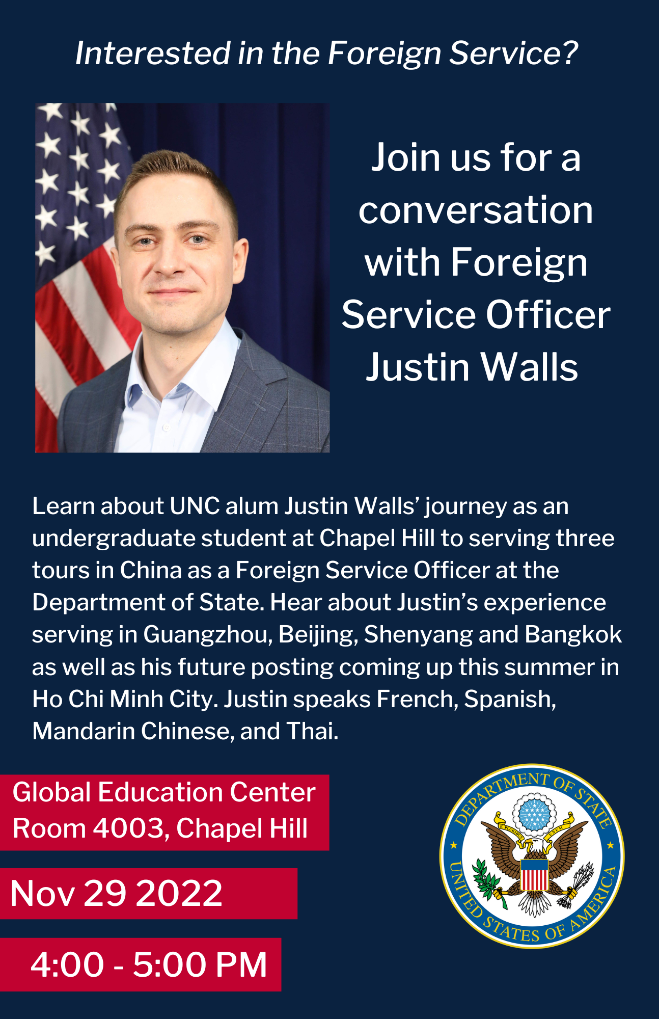 Flyer for Conversation with Justin Walls