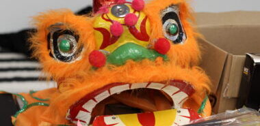 An orange dragon mask