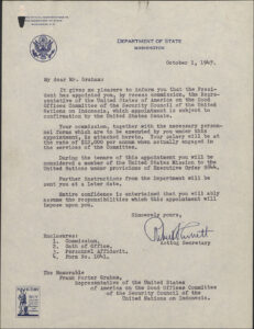 Letter appointing Frank Porter Graham to the UN Committee of Good Offices